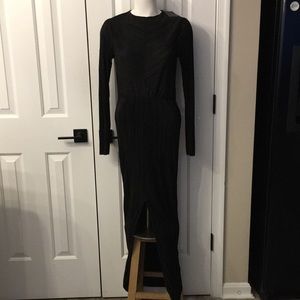 Zara NWT black open back front slit pleat fabric maxi dress size medium